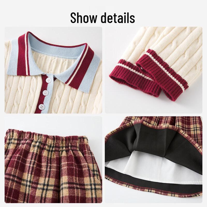 Moonkids Girls' Autumn Plaid Skirt and Sweater Set