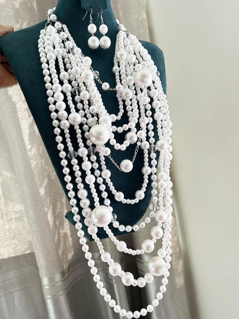 Elegantní Vintage Vícevrstvé Perlové Dlouhé Náhrdelníky pro Ženy Dámské Vynikající Svetr Kabát Límec Řetízky Šperky