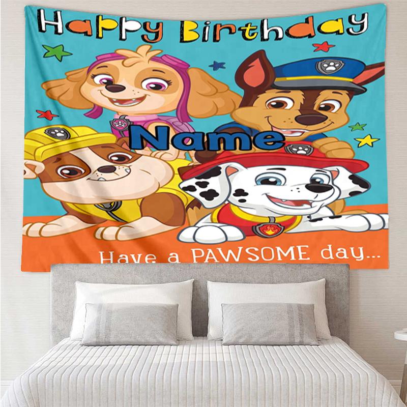 Custom Name PAW Patrol Print Tapestry, Backdrop, Easy Setup, Ideal for Bedroom, Office & Living Room, with Aesthetic Wall Hanging Decor.