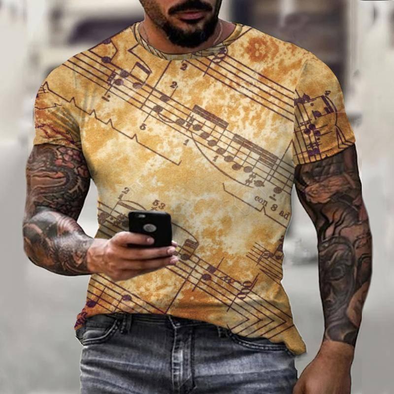 Summer Men's Casual Short Sleeved T-shirt Cool Music Symbol Printing Creative