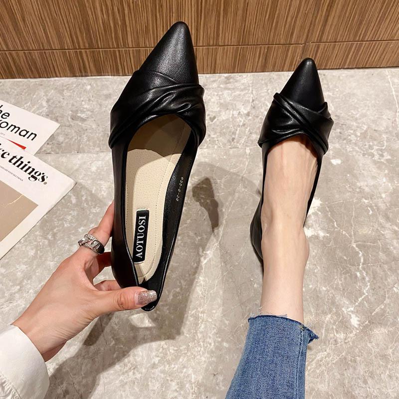 41-43 Большой размер туфли на плоской подошве с острым носком и неглубоким вырезом повседневная мода туфли Дуду осенняя женская обувь 35 чёрный 2664₽