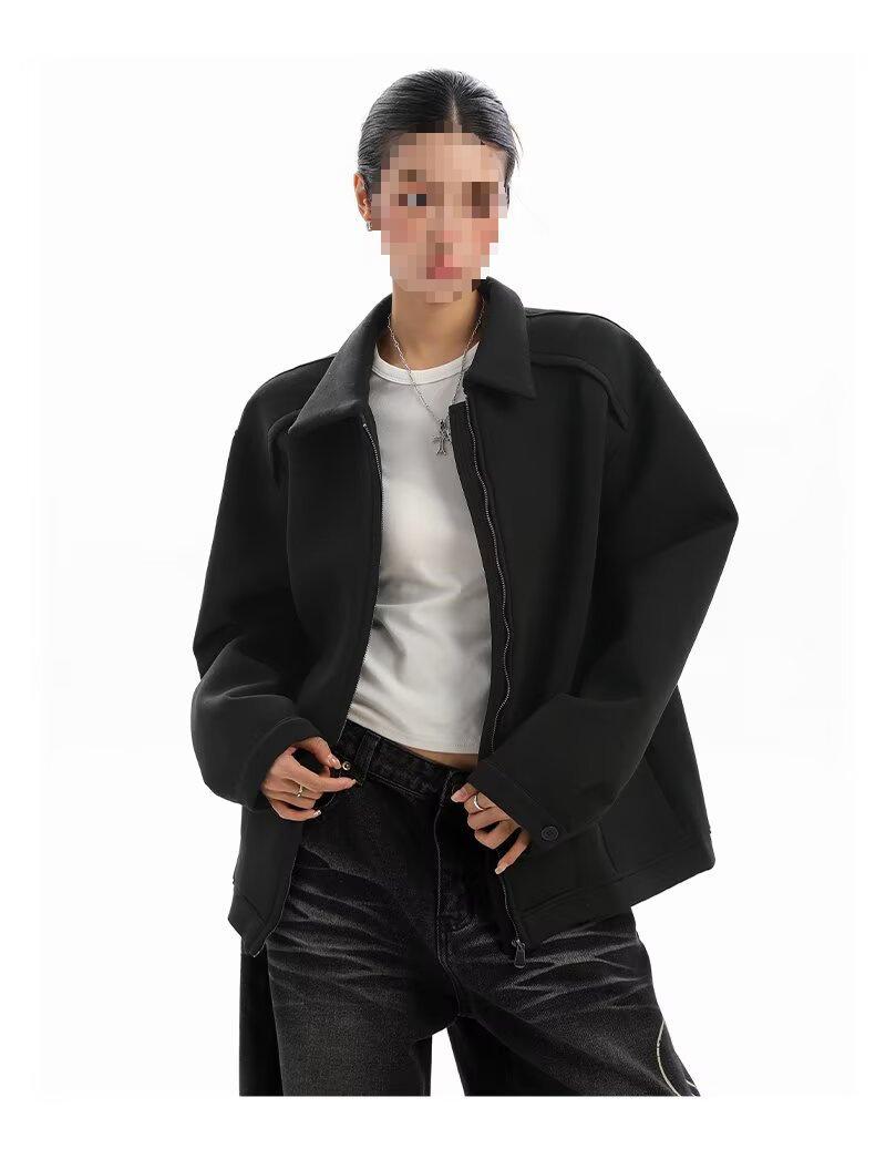 Early Autumn Korean-Style Women s Hooded Sweatshirt Jacket - Loose Fit with Edge Stitching Design M