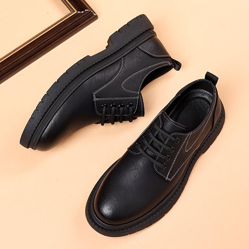 Leather Shoes Men's 2025 Low-top British Style Men's Round Head Big Head Tooling Shoes Platform Casual Derby Shoes