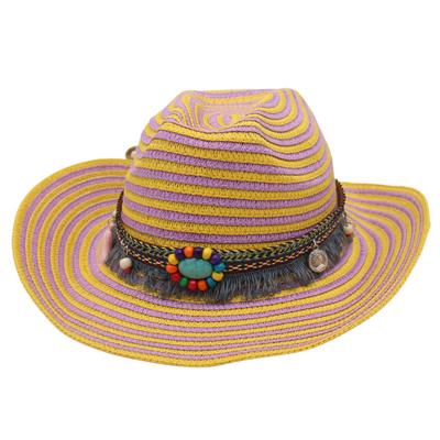 Manufacturer Wholesale Amazon Western Denim Handmade Straw Hat Top Hat Women'S Outdoor Beach Hat Sunscreen Visor