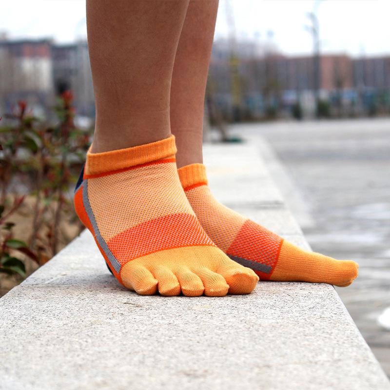 Men's Thin All-Cotton Five-Toe Low-Cut Crew Socks: Sweat-Wicking, Anti-Odor, Anti-Friction, Color-Blocking Design
