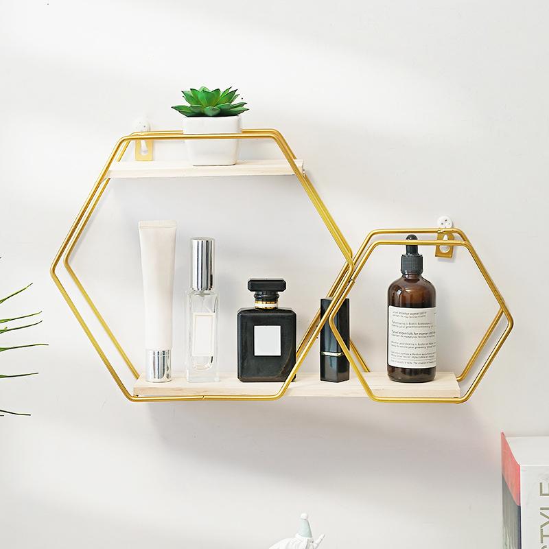 1PC Iron+Wood Space-Saving Wall-Mounted Durable No-Drill Easy-Install Storage Rack Decorative Shelf Easy-Install Wall Sturdy