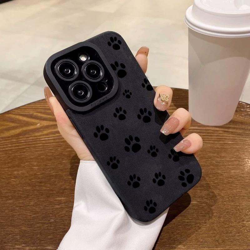 

Cute Paw Print Pattern Leather Silicone Phone Case For iPhone 17 16 Pro 15 14 13 12 11 Pro Max Air X XR XS Max Shockproof Cover iPhone XR