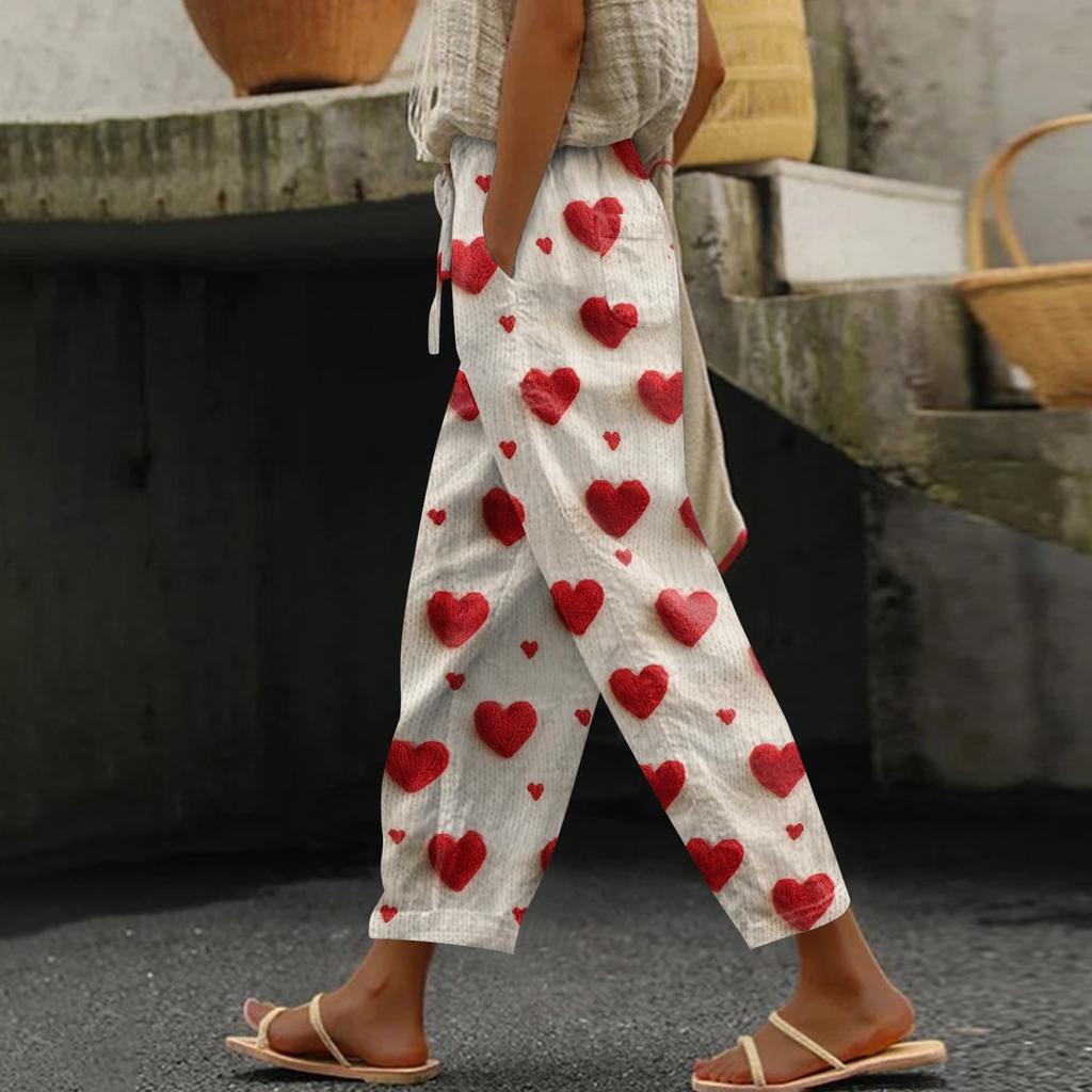 Damen Freizeithose Modische Print Kordelzug Taschen Elastische Taille Hose