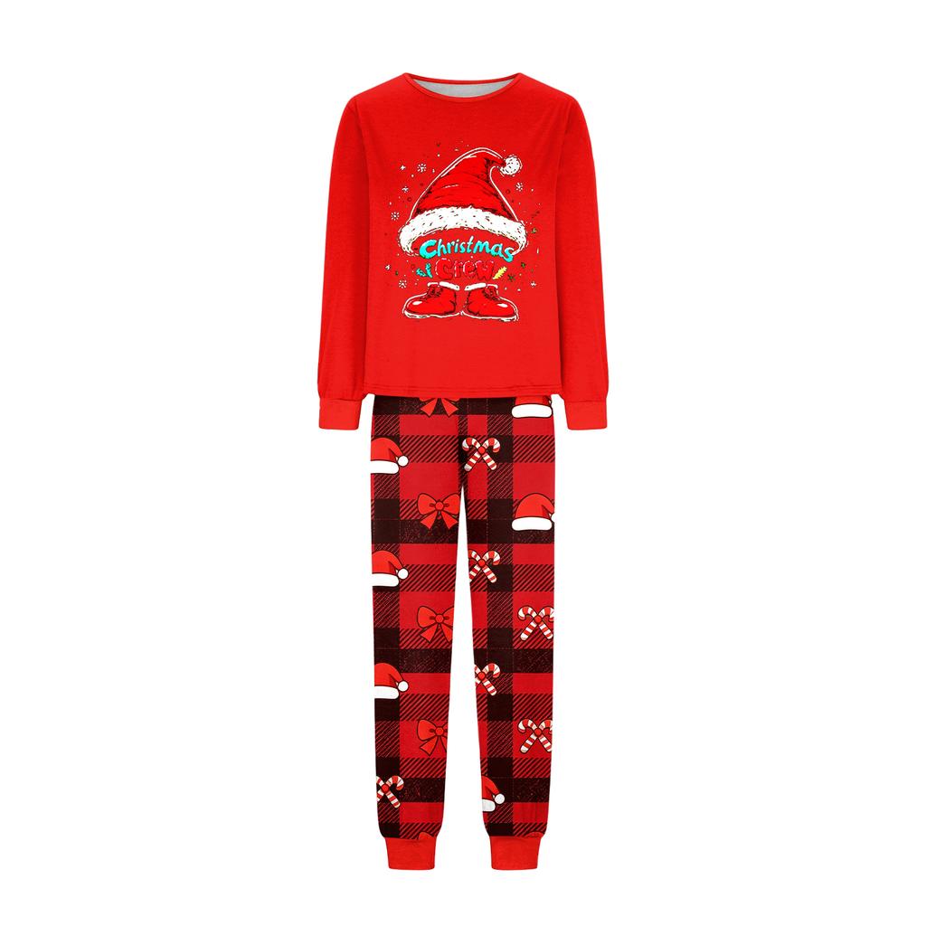 Christmas Print Matching Family Pajamas Set Long Sleeve Neck Top and Pants for Parents and Kids