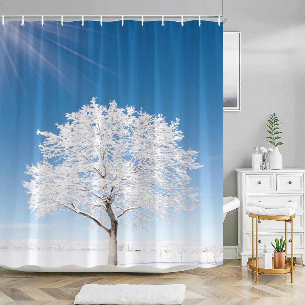 

Зимняя штора - Морозное дерево, Ярко-голубое небо, Полиэстер, 70,8 дюйма, 12 крючков, Можно стирать в машине W90xH180cm