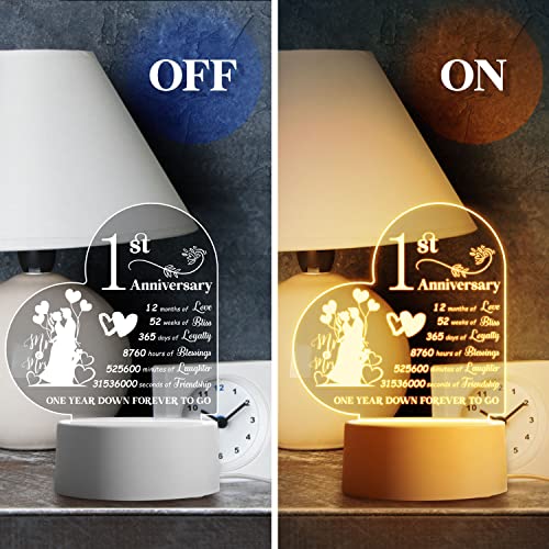 Vetbuosa 1st Anniversary Night Light Gift for Couples, First Wedding Anniversary LED Gift, Paper Anniversary Gift for Wife or Husband, Acrylic Night L