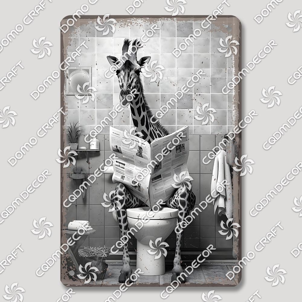 Funny Toilet Tin Sign Vintage Metal Poster Rabbit Raccoon Cat Dog Metal Plates Retro Wall Decor for Cafe Bathroom Home