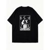 Oversized T Shirt Black Rat And Cat On Trash Can With Moon Stars And Team Trash Text Graphic Print Casual Streetwear For Women