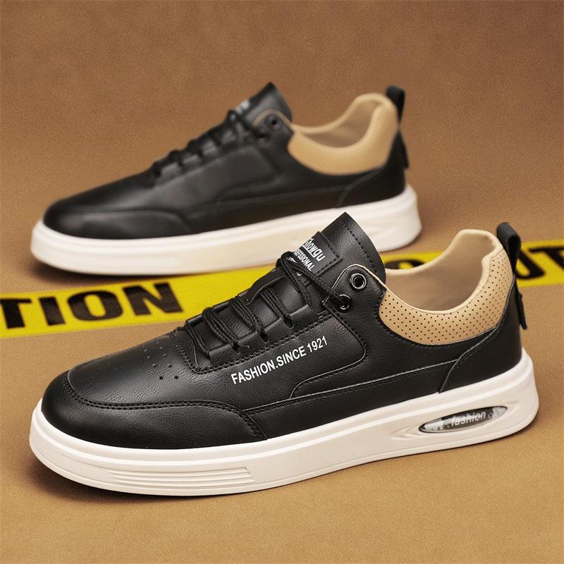 

мужская обувь летняя новая кожаная нескользящая рабочая обувь низкая маленькая белая мужская мягкая подошва спортивная повседневная мода 2024 44 чёрный