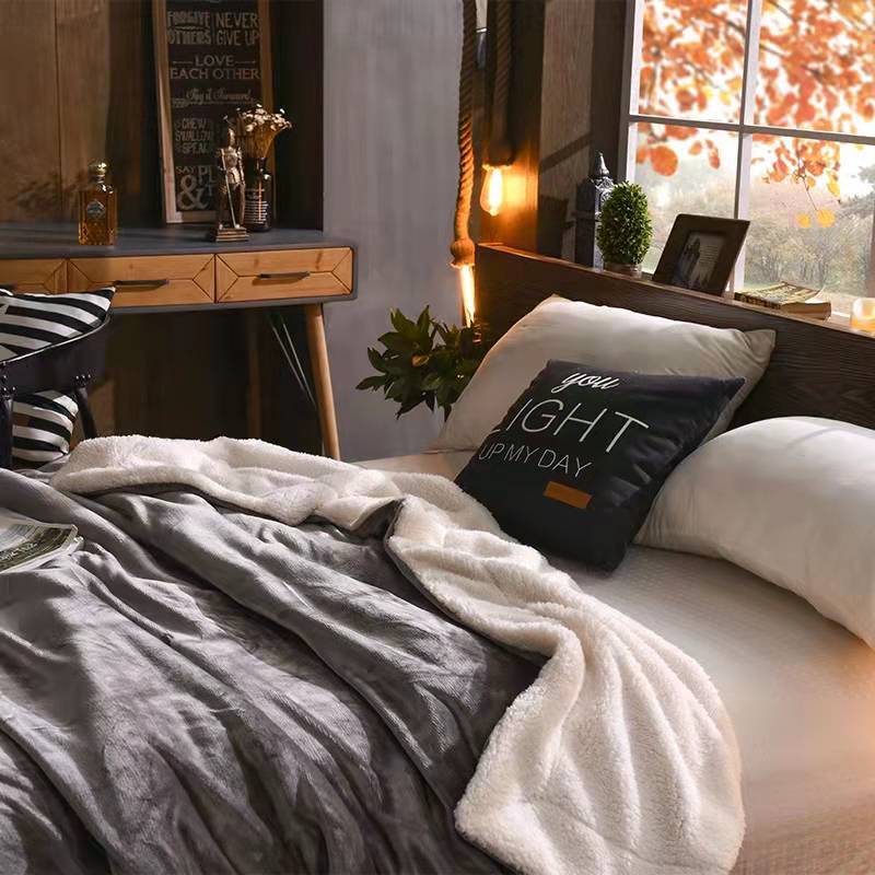 Soft and Comfortable Flannel Composite Sofa Blanket Double Layer Thickened Coral Fleece Winter Lamb Fleece Blanket