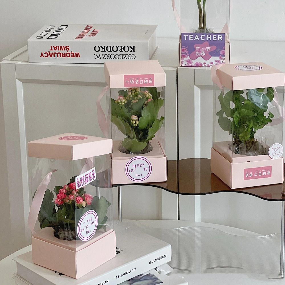 5PCS Paper Box Bouquet Wrapping Bag Transparent Flower Bag Handheld Flower Box  Valentine Day