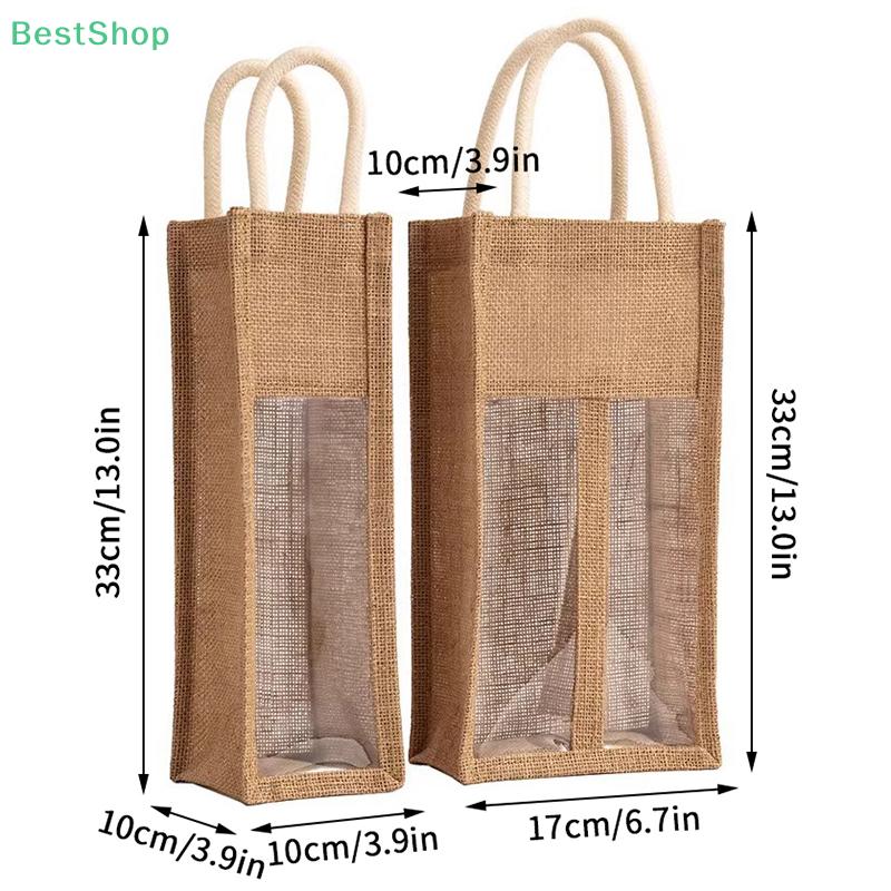 Windowed Burlap Red Wine Gift Bag Linen Tote Single Double Bottle Champagne Package Bags Wedding Favors For Guests