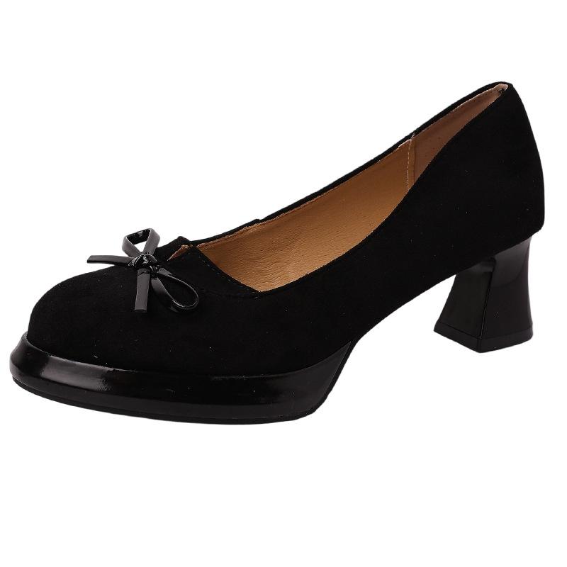 Retro bow light mouth single shoes women's autumn 2025 new thick heel high heels versatile skirt Mary Jane shoes