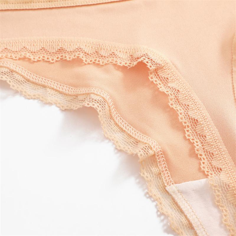FINETOO Seamless Ice Silk Panties for Woman Seamless with Lace Underwear Comfort Lingerie Classical Wave Point Panties