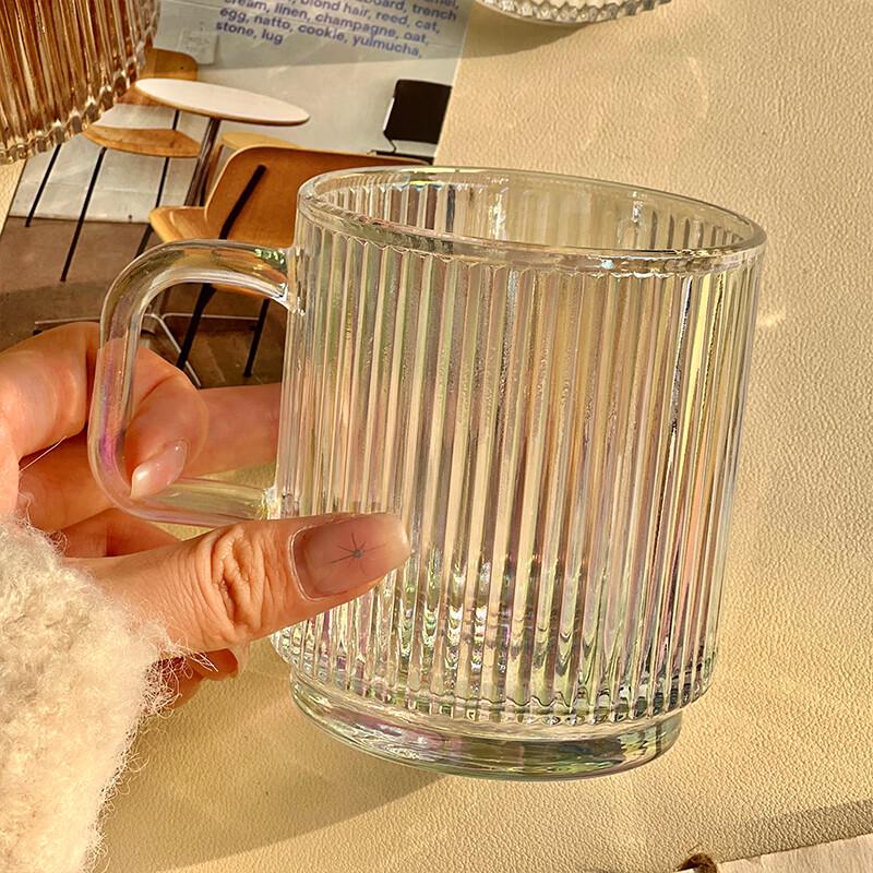Ins Style Striped Glass Drinking Cup with Handle