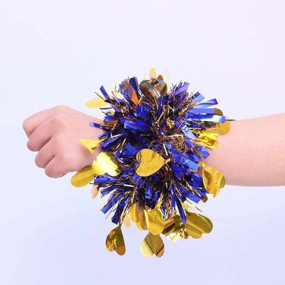 10pcs Elastic Metallic Foil Wrist Bands Colorful Cheerleading Wrist Pom Poms Concert