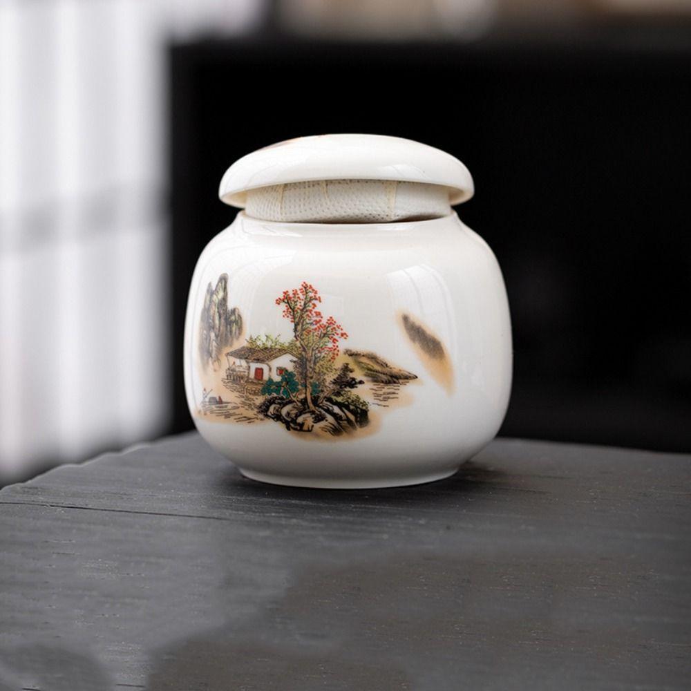 Cute Empty Color Glaze Ceramic Jars Sub-bottling Sealed Tea Storage Jar Mini Tea Box Powder