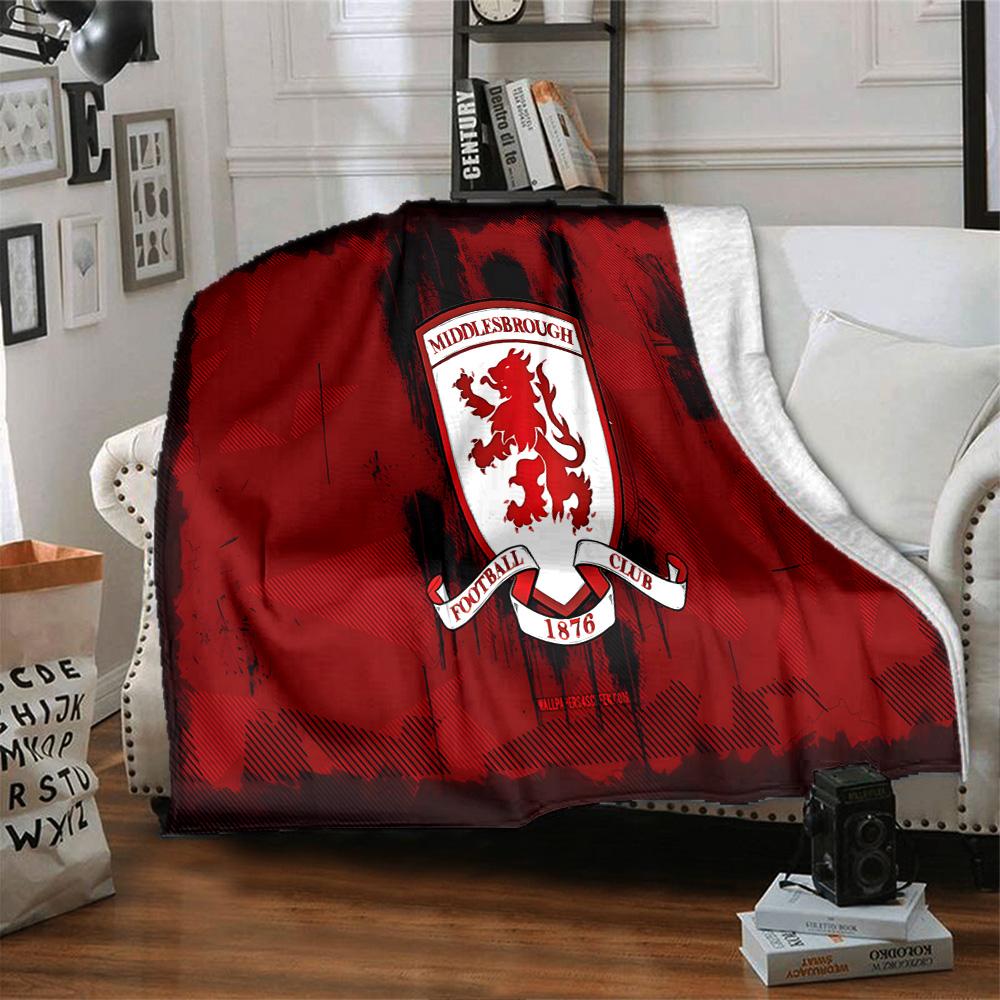 Middlesbrough Football Club Crest Flannel Blanket, Soft Polyester, Modern Design, All-Season for Camping, Travel, Gifts for holidays or birthdays