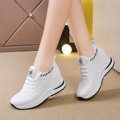 Dames Schoenen met Dikke Zool Ademend Schoenen Hoge Hak Witte Roze Sport Casual Schoenen Mesh Zwart Hoge Hak Antislip Casual Schoenen