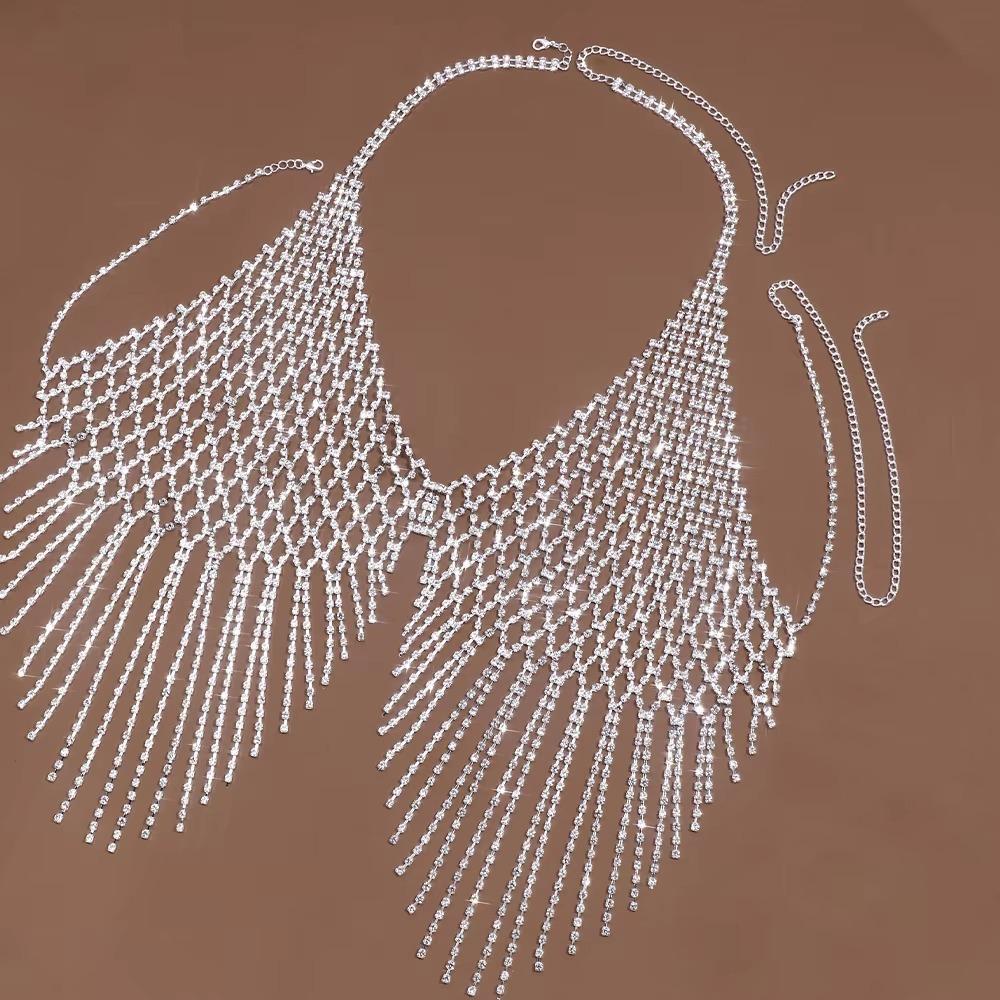 Fashion Tassel Bra Chain for Crop Top Luxury Mesh Body Chain Jewelry Crystal Lingerie  Women