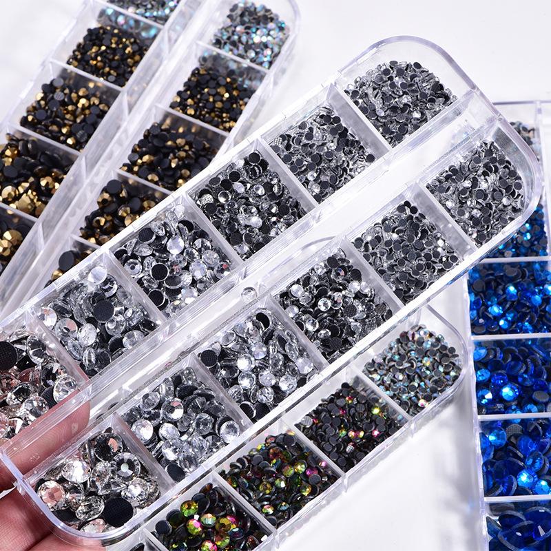 12-Grid Boxed Rhinestones, Glass Dmc Hot Diamonds, Crystal Clothing Accessories, Jewelry Diy Tool Set