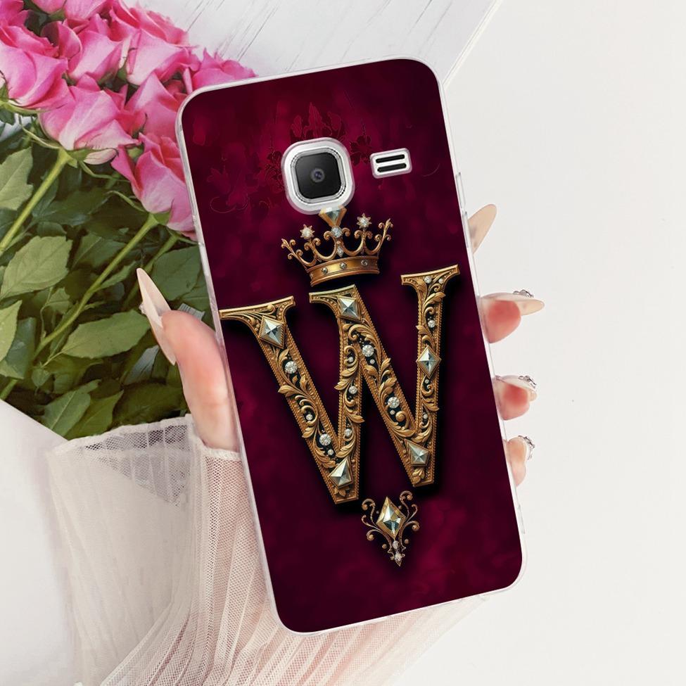 Clear For Samsung J1 mini Case Cover Luxury Crown A-Z Letter 2D Painted Soft Casing For Samsung Galaxy J1 mini SM-J105B SM-J105H