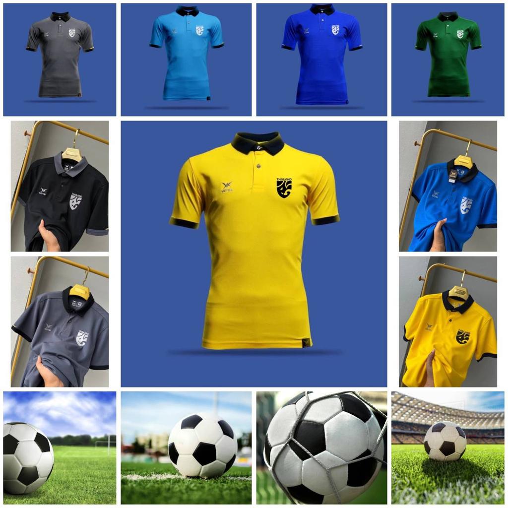 THAILAND National Football Soccer JERSEY CHEER Fan Vintage Version Quick Dry Shirt Polo Polyester Short Sleeve Uniform Elephant Logo Sport Outdoor