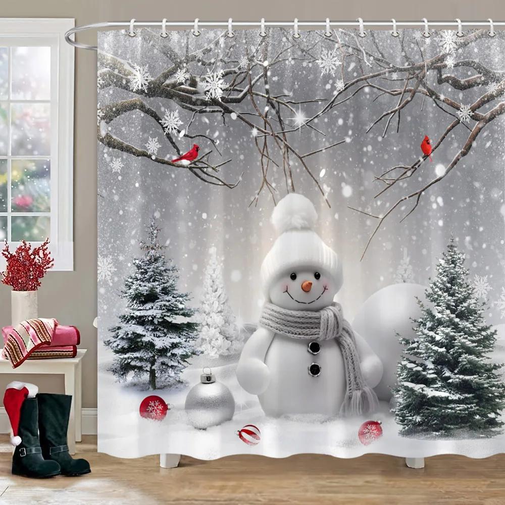 Christmas Elf Shower Curtain Rug Bathroom Set Snowman Fawn Xmas Gift Happy New Year Shower Curtain Set Bathroom Decoration