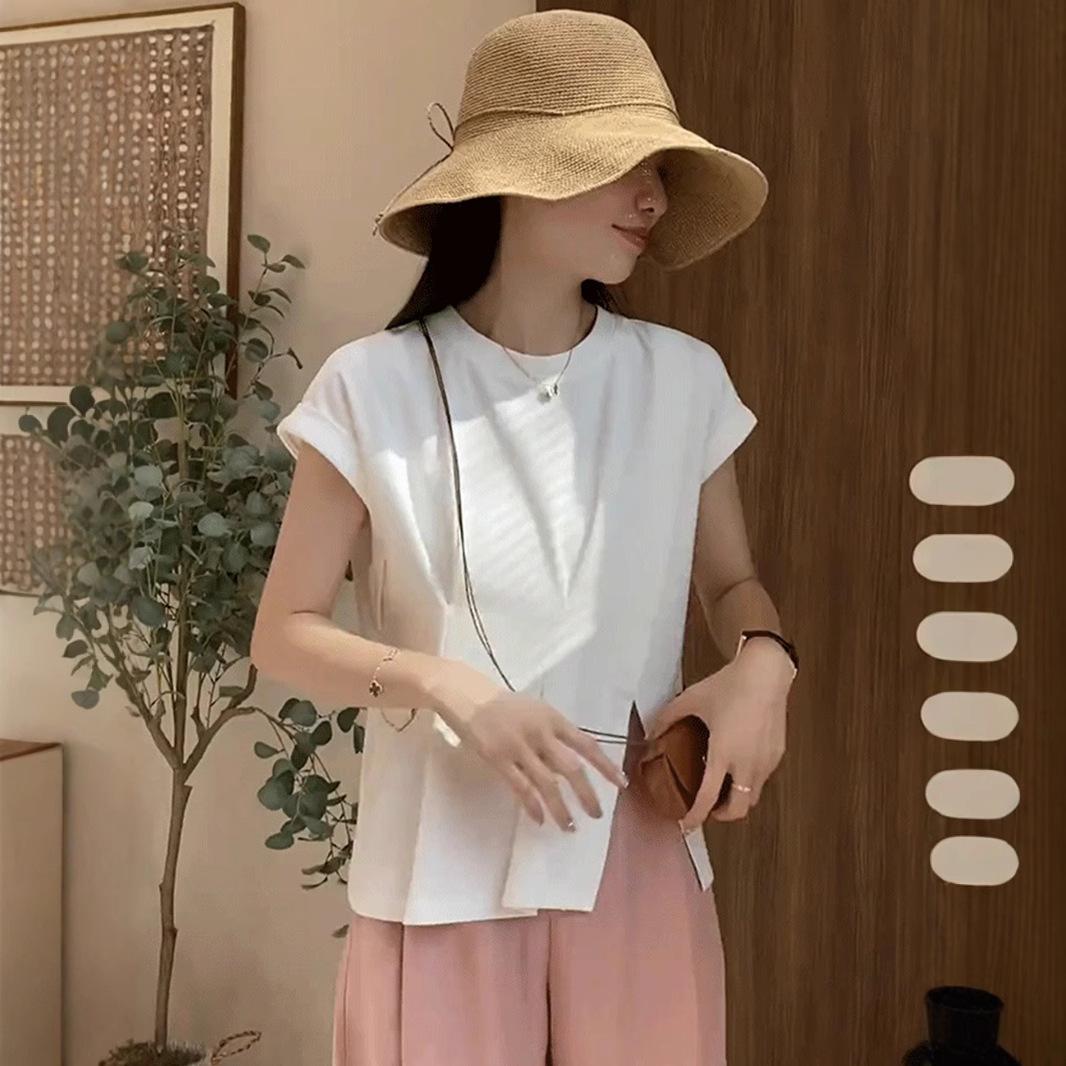 

Slit Short-sleeved Shirt for Women In Summer New Commuting Thin Small Casual Top One size белый