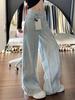 Women's High-Waisted Light Blue Straight-Leg Jeans - Summer Loose Wide-Leg Floor-Length Pants for Plus Size.