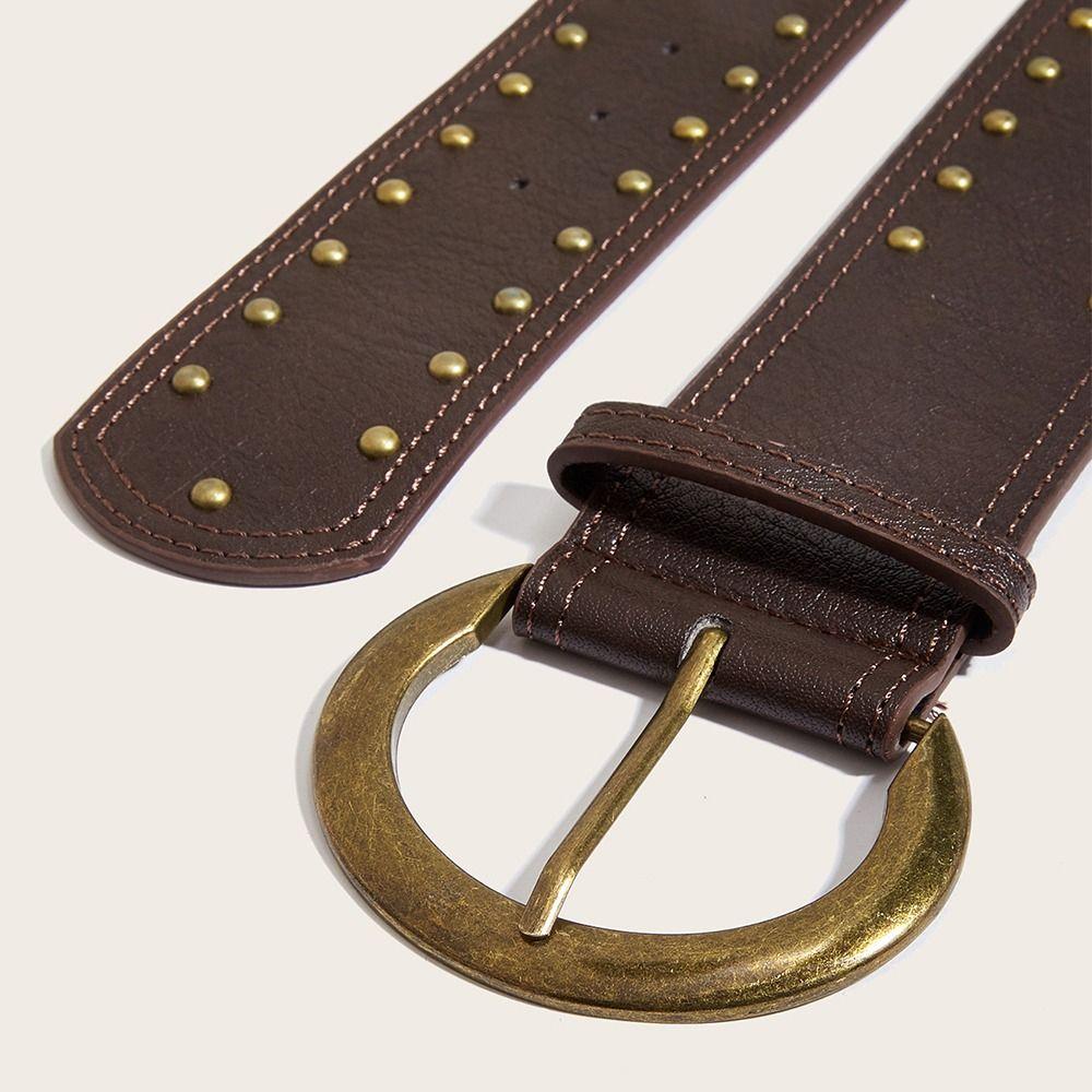 Vintage Leather Waist Belt Gothic Dress Jeans Belt American Women's Rivet Belt  Waist Accessories