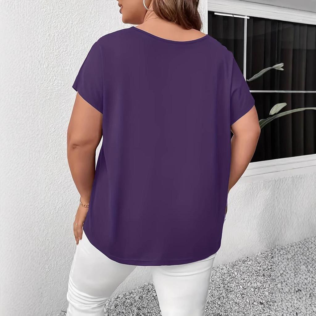 2026 Plus Size V-Neck Criss-Cross Strap Short-Sleeved Women's T-Shirt