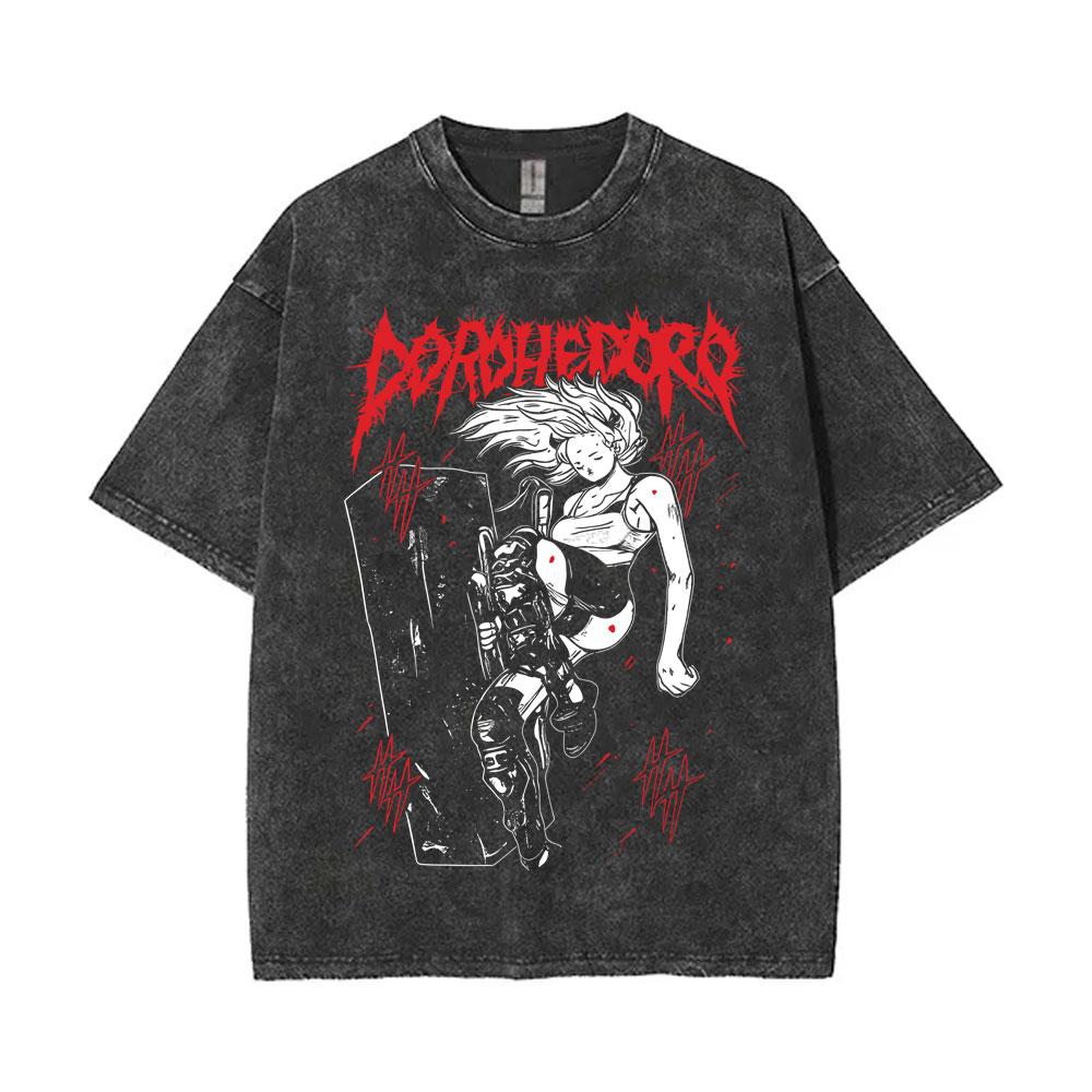 Anime Dorohedoro Nikaido Kaiman Maglietta Vintage Lavata Uomo Donna Abbigliamento Gotico Horror Maglietta in Cotone Maschile Oversize Streetwear
