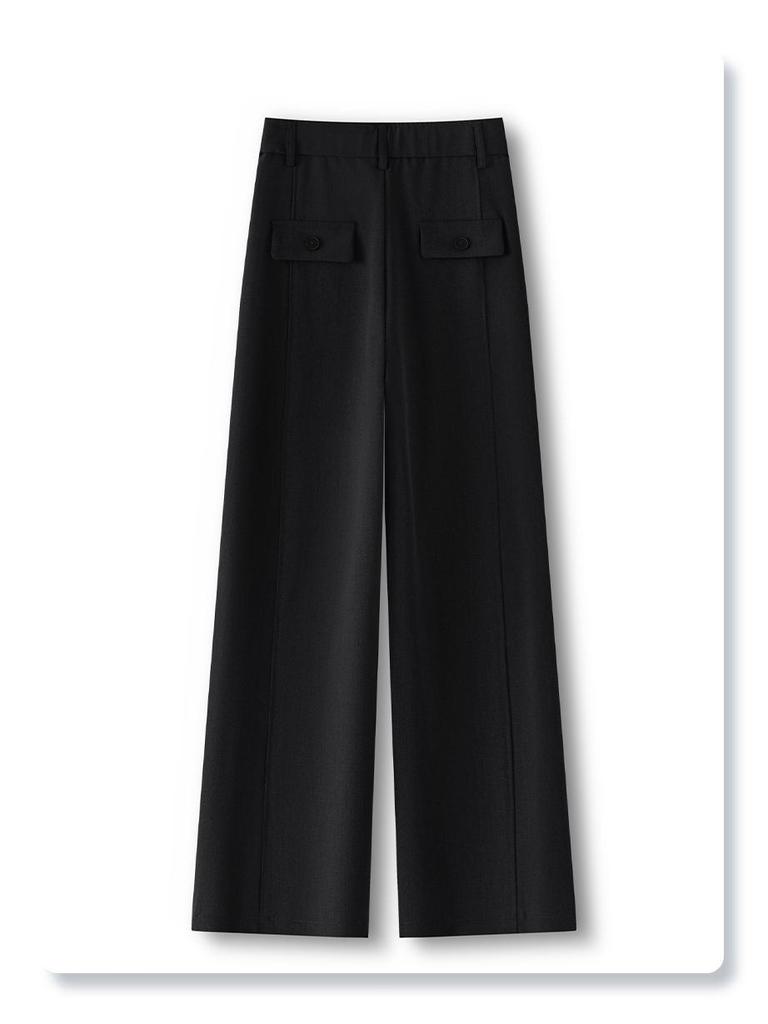 Women's Spring 2025 Gray High-Waisted Wide-Leg Drapey Pants - Elegant and Loose Straight-Leg Fit for Spring/Summer Season
