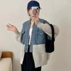 DIMANAF 2025 Autumn New Jacket Women Sweaters Coat Patchwork Wadded Coat Cardigan Knitting Pockets Fake Two-Piece Sweater