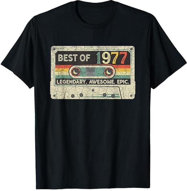 Best Of 1977 Cassette Tape Print Tshirt Casual Tee Soft Tops For 47th Birthday Vintage Music Gifts