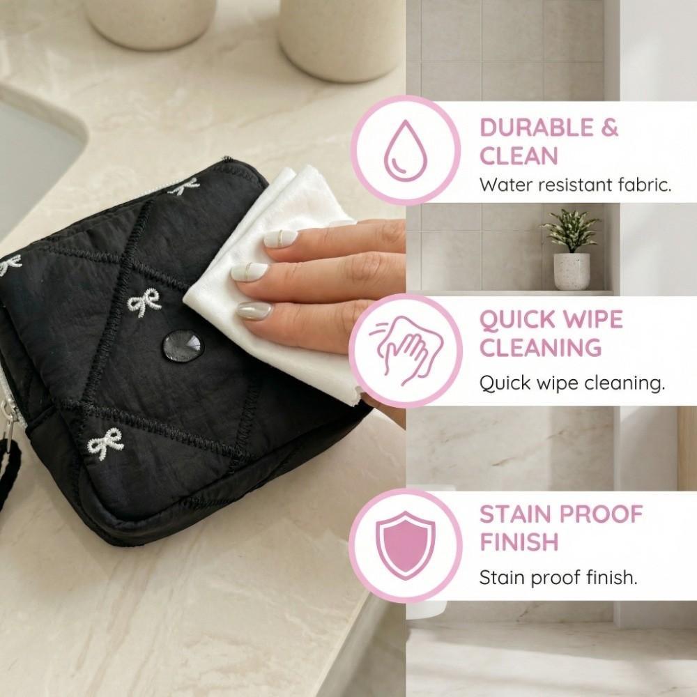 Quilted Toiletry Bag Multi-functional Sanitary Napkin Storage Bag Coquette Bow Cosmetic Bag Trave