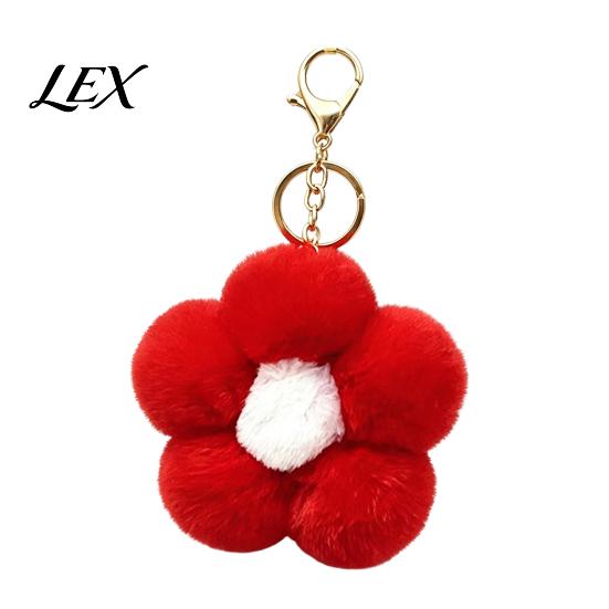 Women Bag Charm Plush Flower Keychain for Handbags, Five-petal Charm, Fluffy Backpack Hanging Accessory Soft