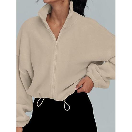 Hoodies Women Spring Autumn Casual Polar Fleece Sports Stand Collar with Velvet Zipper Coat Sweatshirt