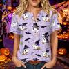 Women's Casual Halloween Print V Neck Short Sleeve Buttoned Three Quarter Sleeve T Shirt Top Lightweight Comfortable Fabric