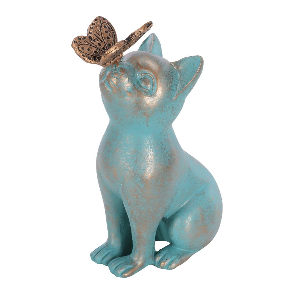 Resin Kitten Statue with Butterfly Ornament Garden Landscape Kitten Statue Waterproof Home Decor for Courtyard Lawn