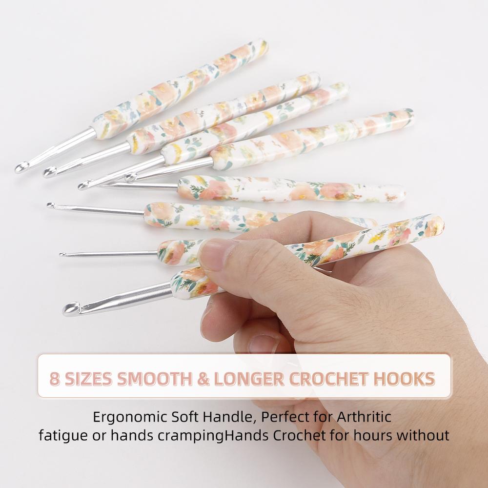 8pcs Flower Color Crochet Hooks Tool Set, MultiColor Ergonomic Design Knitting Needle Hooks, Ideal for Weaving Sweater, Scarf