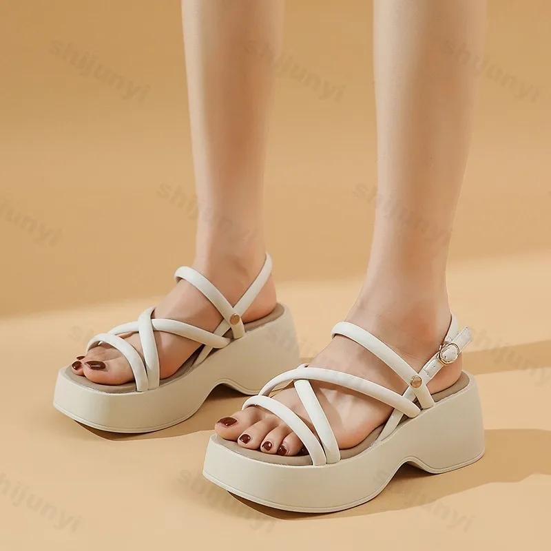 Fashion Women's Roman Sandals 2025 New Summer Beach Shoes Fashion High Heeled Slippers Silver Wedge Platform Slope Heel Casual Sandalias