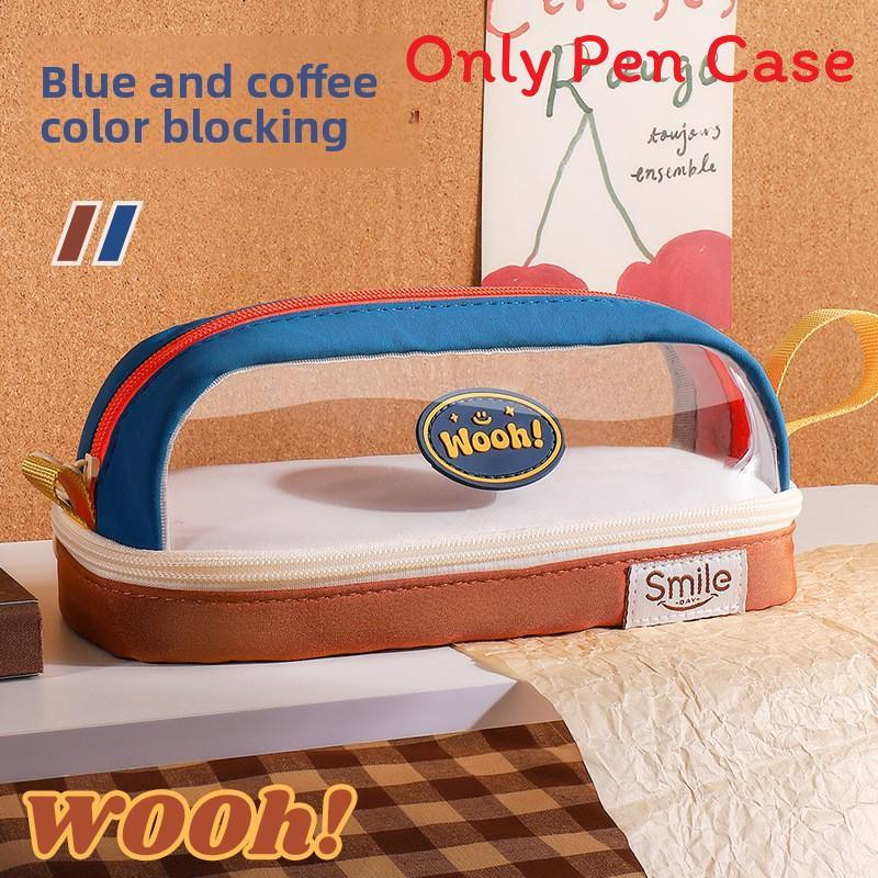 Creative Oxford Cloth Pencil Case With Transparent Color Block For Students And Office Use