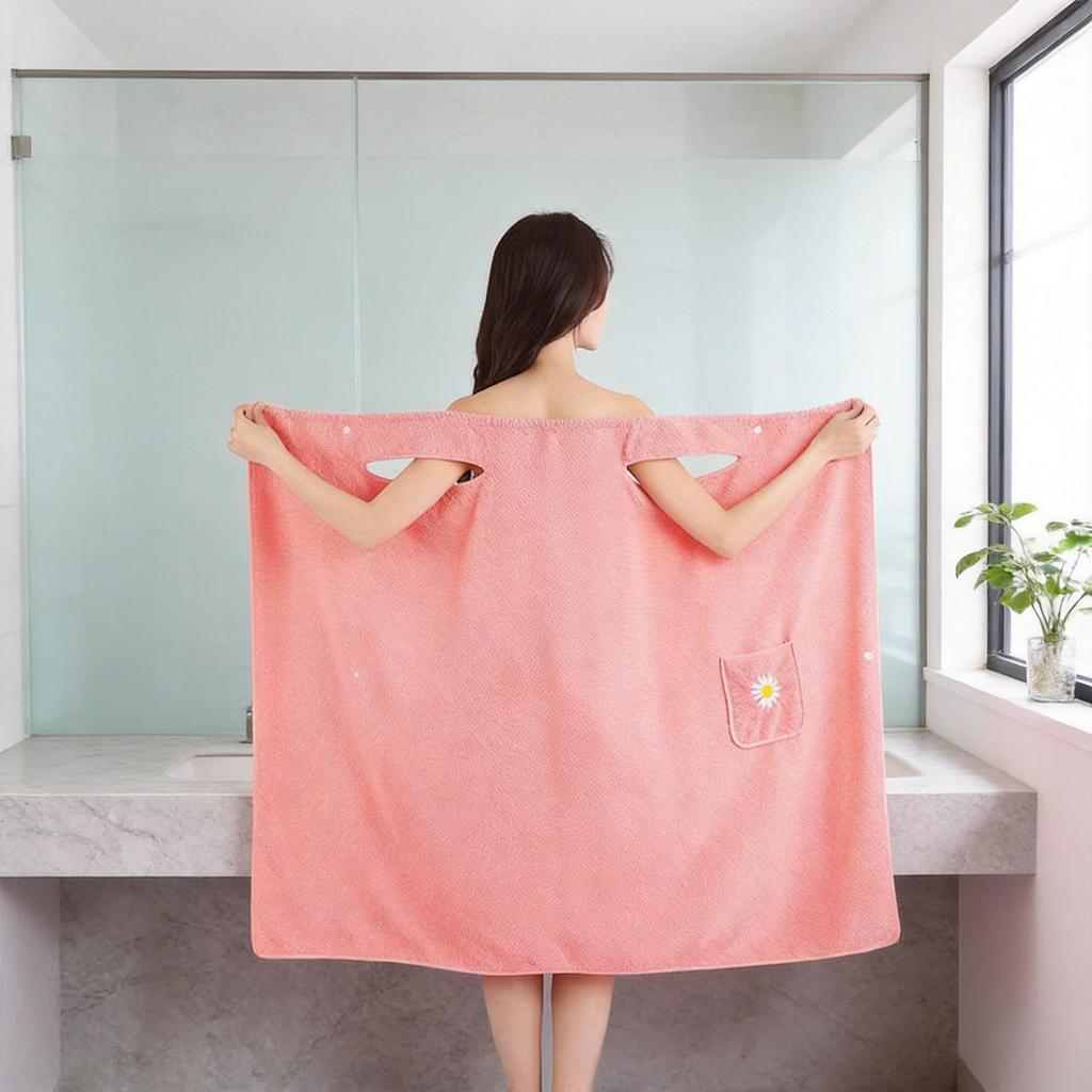 Women's Quick-Dry Soft Coral Fleece Wearable Bathrobe Towel